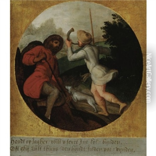 A Proverb: Wie Te Lang Weg Gaat Op Jacht, Vindt De Hond In De Pan Oil Painting - Gillis Mostaert the Elder