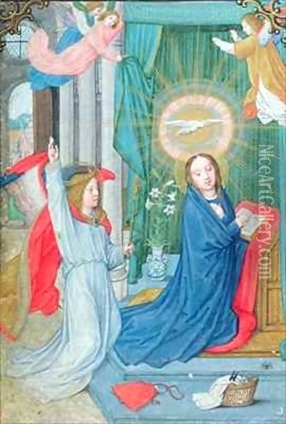 The Annunciation, miniature from the Norfolk Book of Hours Oil Painting - Simon Bening