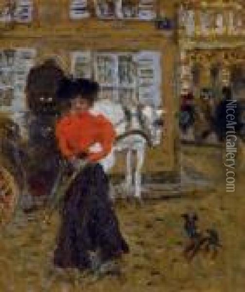 Dans La Rue, La Femme A L'ombrelle Oil Painting - Pierre Bonnard