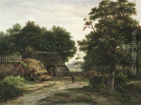 Eine Scheune Im Wald Oil Painting - Hendrik Barend Koekkoek