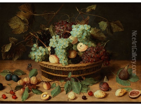 Stillleben Mit Fruchtkorb, Um 1620 Oil Painting - Jacob van Hulsdonck