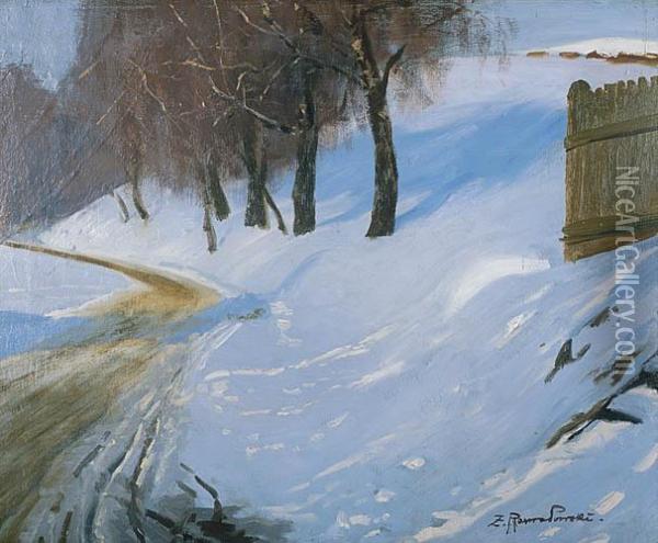 Droga Pod Lasem, Zima Oil Painting - Zygmunt Rozwadowski