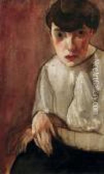 Giovane Seduta (sig.ra Cadorin) Oil Painting - Amedeo Modigliani