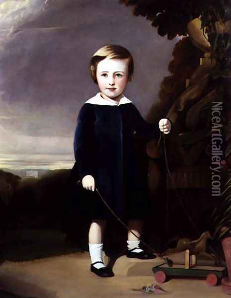 Portrait of a Child with a Wooden Top Oil Painting - Alexander Young