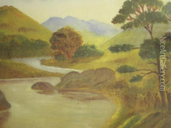 Country Riverscape Oil Painting - Frederick Murray Johnson