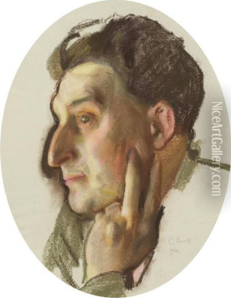 Portrait Of M.g. Lukianov In Profile Oil Painting - Konstantin Andreevic Somov