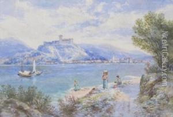 Castle Of Al**a, Possibly Lake Como Oil Painting - Charles Rowbotham