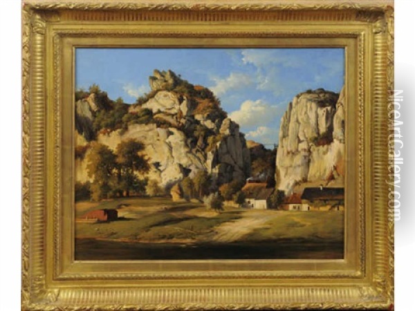 Hameau Pres Des Falaises Oil Painting - Jean Charles Joseph Remond