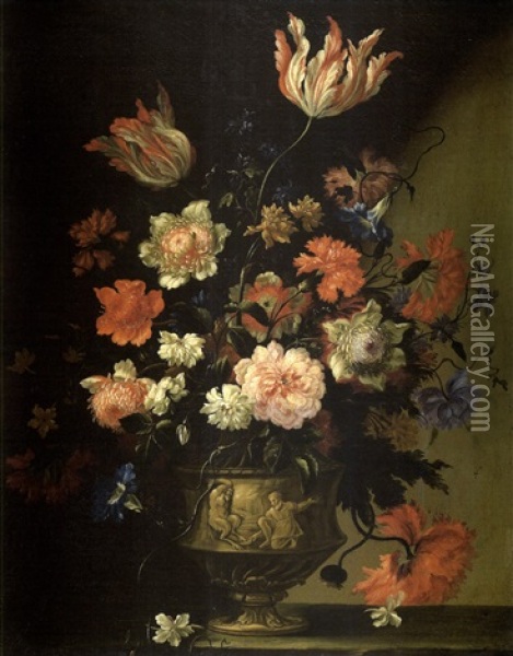 Bouquet De Fleur Oil Painting - Jean-Baptiste Belin de Fontenay the Elder