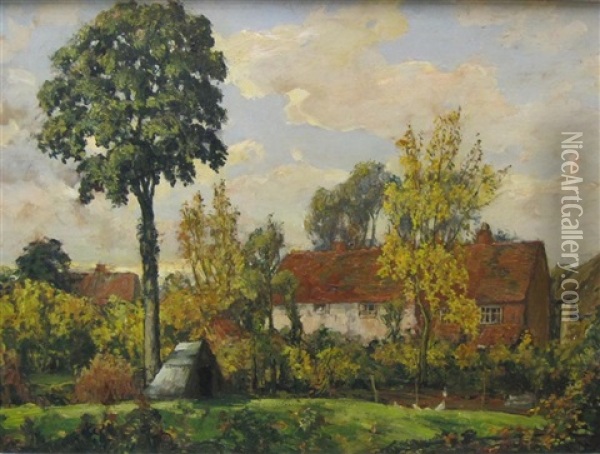 Old Cottages - Weston Turville, Buckinghamshire Oil Painting - Alexander Jamieson