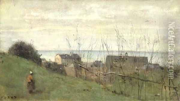 Le Treport, maison dominant la mer Oil Painting - Jean-Baptiste-Camille Corot