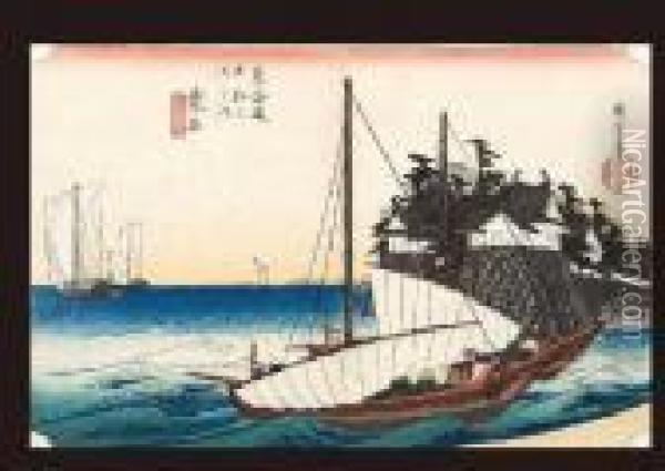 Tokaido 53 Road Oil Painting - Utagawa or Ando Hiroshige