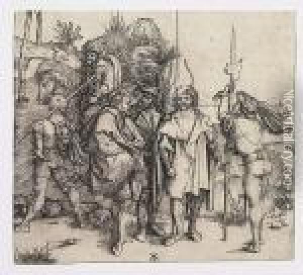 Five Soldiers And A Turk On Horseback<</b> Oil Painting - Albrecht Durer