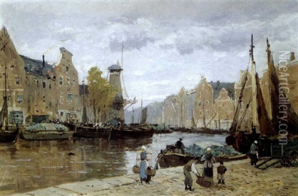 A Harbour Scene Oil Painting - Edmond Marie Petitjean