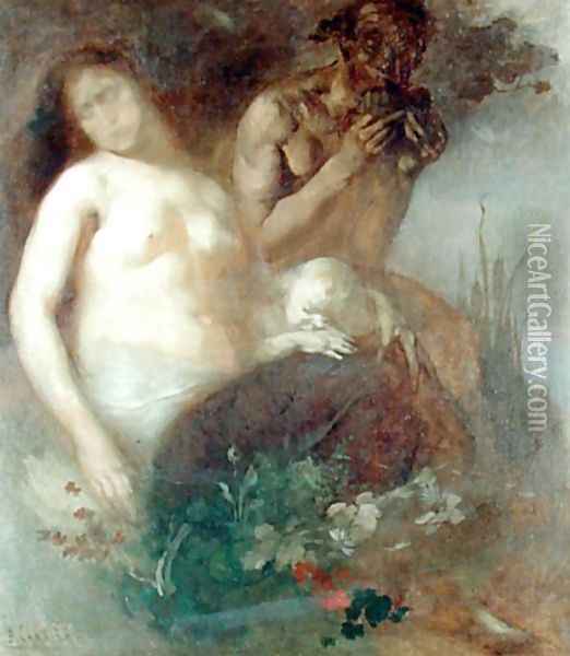 Nymph and Satyr Oil Painting - Eugene Carriere