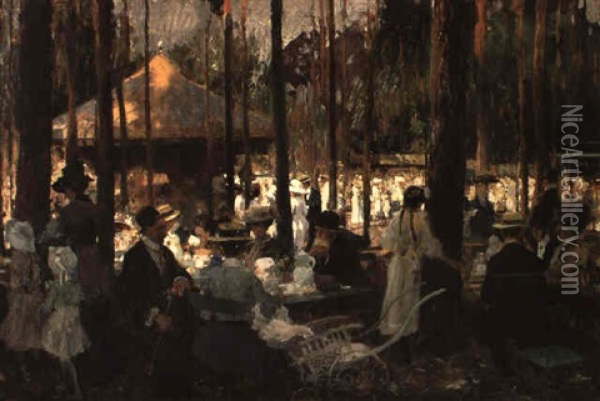 The Outdoor Cafe In Grunewald, Berlin Oil Painting - Erich Kips