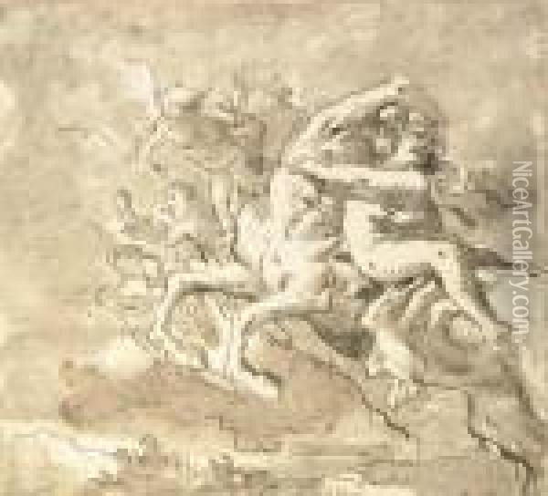 A Centaur Carrying Off A Nymph, Accompanied By Putti Oil Painting - Giovanni Domenico Tiepolo