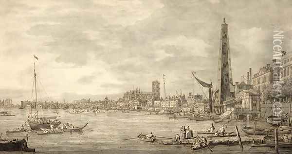 The Thames Looking towards Westminster from near York Water Gate Oil Painting - (Giovanni Antonio Canal) Canaletto
