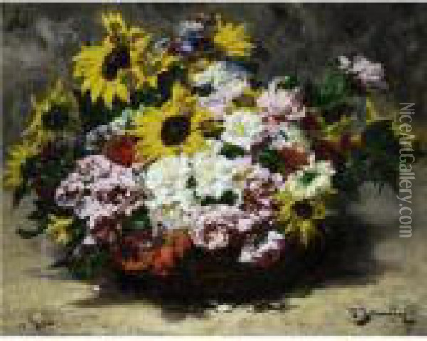 A Floral Bouquet Oil Painting - Georges Jeannin