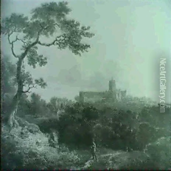 A View Of St. Albans Cathedral Oil Painting - George Arnald