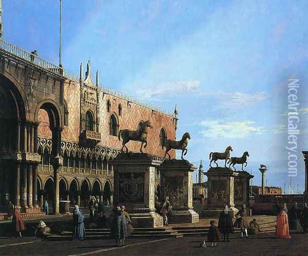 Capriccio With the Four Horses From the Cathedral of San Marco Oil Painting - (Giovanni Antonio Canal) Canaletto