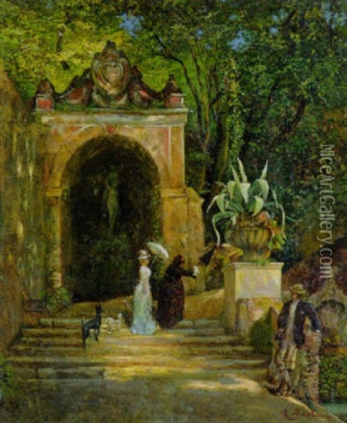 Im Park Der Villa D'este In Tivoli Oil Painting - Eduard Daelen