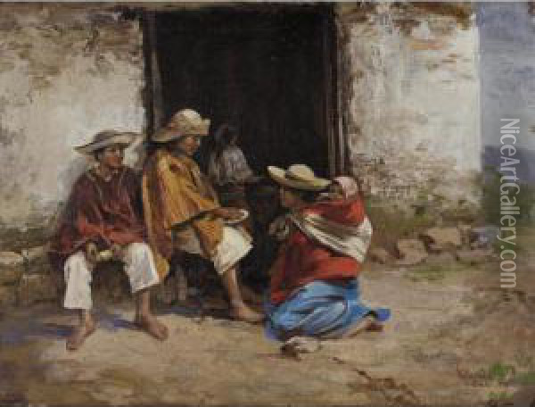 Peasant Family Oil Painting - Cesar A. Villacres