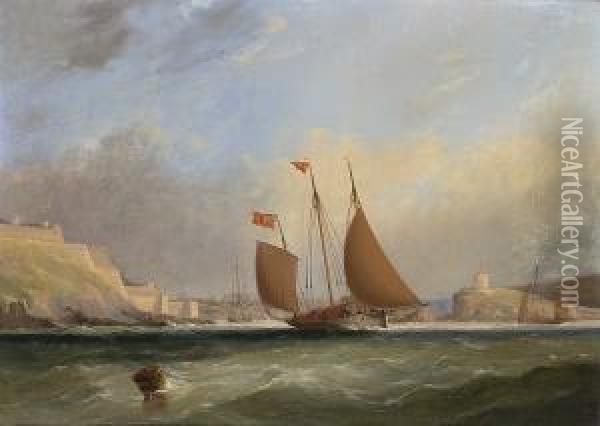 A Lugger Yacht Coming Out Of Plymouth Oil Painting - Condy, Nicholas Matthews