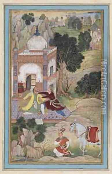 Two Men Fighting Mughal 1587 Oil Painting - Mukunda