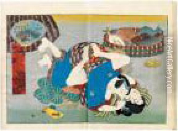 Shunga, Enshoku Shidanasame Onna Oil Painting - Kunisada