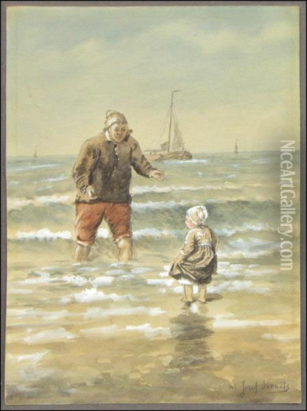 Fisherman And Child At The Shore Oil Painting - Jose Isreals