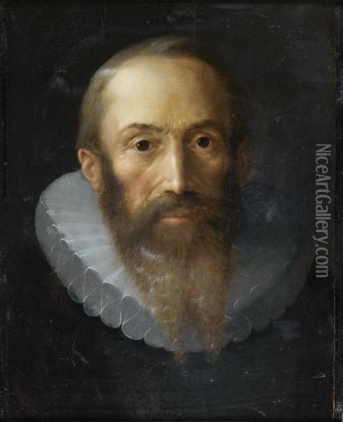 Portrait D'homme Portant Une Fraise Oil Painting - Cornelis Ketel