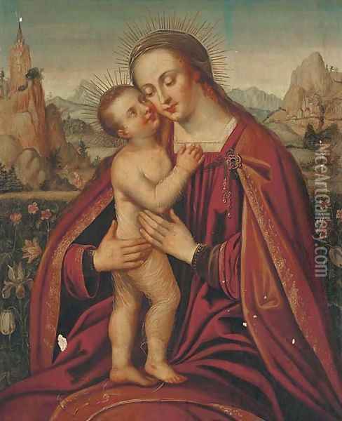 The Virgin and Child, a landscape beyond Oil Painting - German School