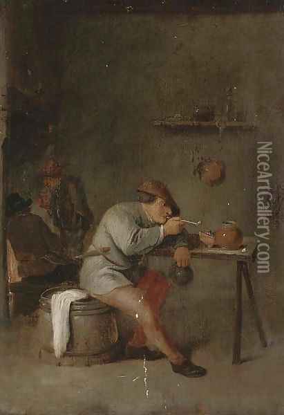 A smoking man in an interior Oil Painting - Adriaen Jansz. Van Ostade