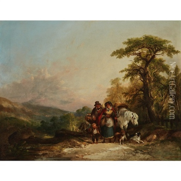 A Travelling Family With Their Pony And Dogs Oil Painting - William Shayer the Elder