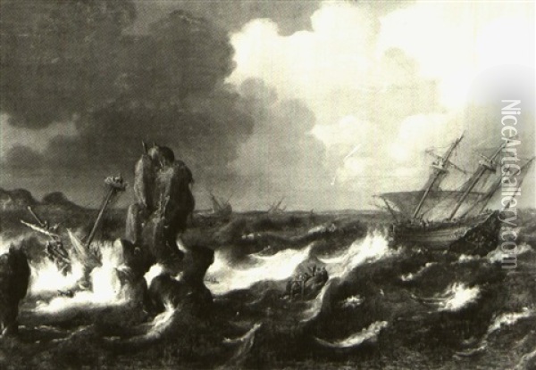 Ships In A Stormy Sea Oil Painting - Bonaventura Peeters the Elder