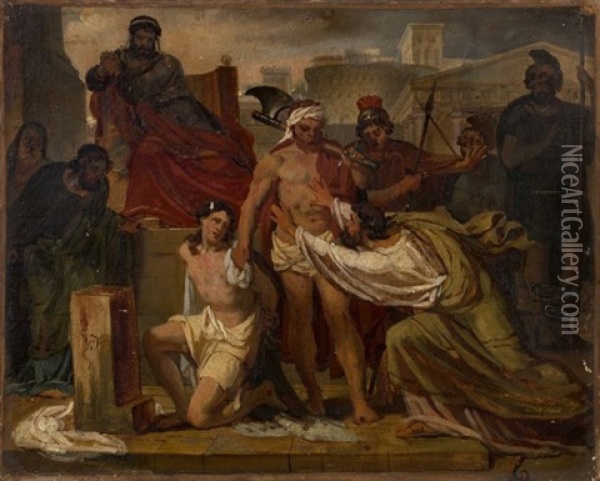 Pythias Et Damon Chez Denys Le Tyran Oil Painting - Emile Signol