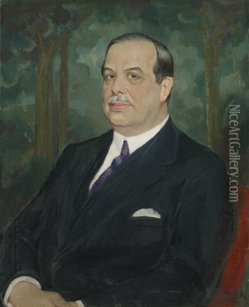 Portrait Eines Sitzenden Mannes Oil Painting - Emil Orlik