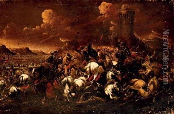 A Battle Skirmish Oil Painting - Francesco Monti