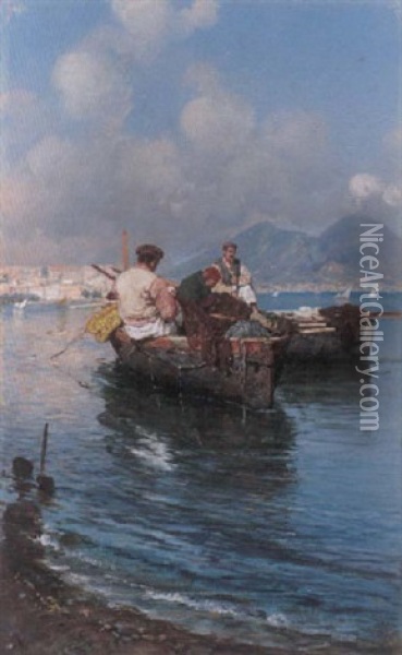 Marina Nel Golfo Di Napoli Oil Painting - Giuseppe Giardiello