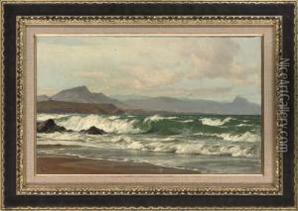Waves Crashing On A South African Coast Oil Painting - Lauritz B. Holst