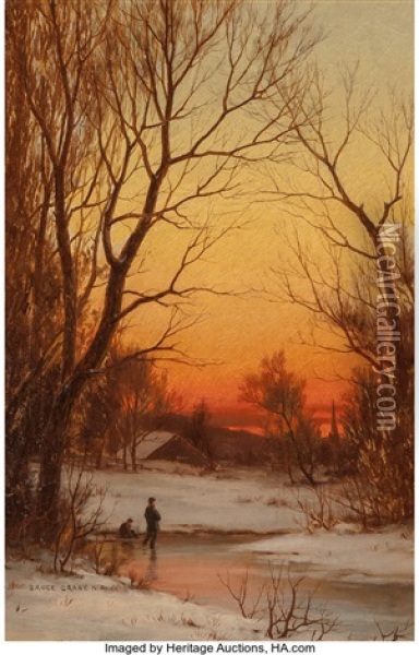 Sunset: Woods And Pond Oil Painting - Bruce Crane