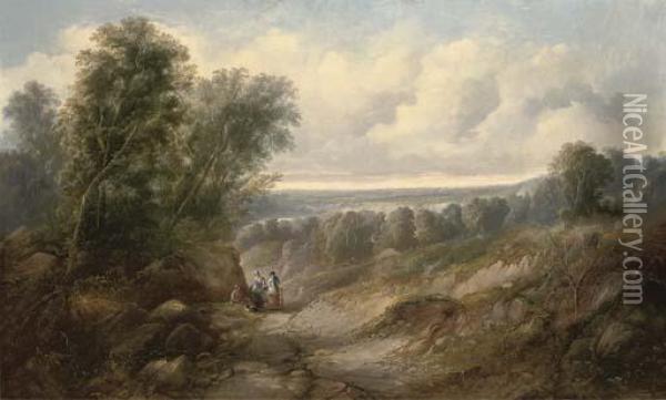 Figures Resting In An Extensive Landscape Oil Painting - Sidney Edward Paget