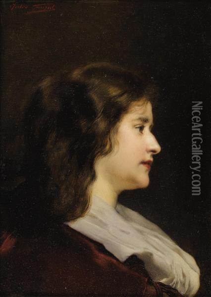 Profile Of An Elegant Woman In Red Oil Painting - Leon Lucien Goupil