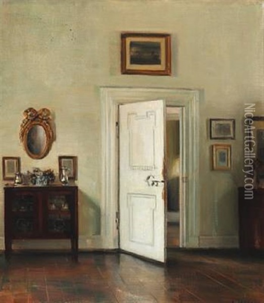 Interior With An Open Door Oil Painting - Carl Vilhelm Holsoe