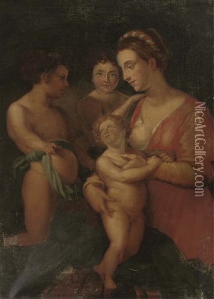 The Madonna And Child With The Infant Saint John The Baptist And Another Oil Painting - Bartolome Esteban Murillo