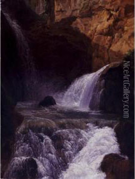 View Of The Waterfalls At Tivoli Oil Painting - Jean-Joseph-Xavier Bidauld