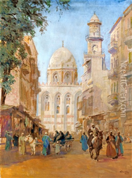 Cairo Street Oil Painting - Karoly Cserna