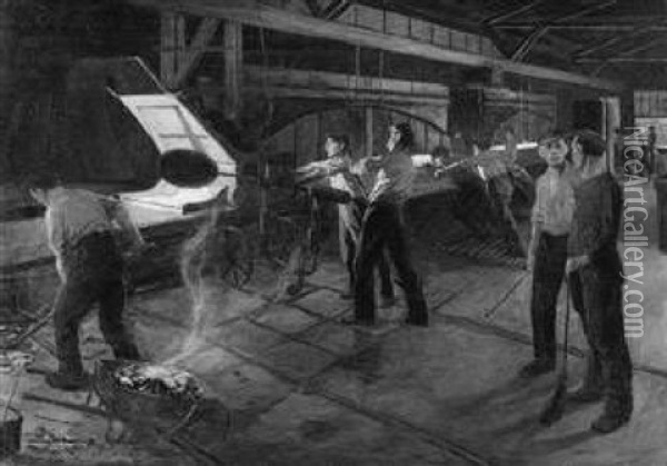 Arbeiter In Der Stahlfabrik Oil Painting - Oscar Detering
