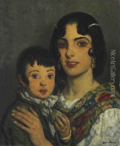 Mother And Child Oil Painting - Francis Luis Mora